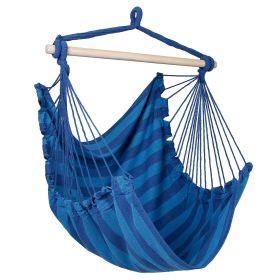 Wooden Stick Hammock Chair w/ 2Pillows 265LBS Load-bearing (Color: Blue, size: One size)